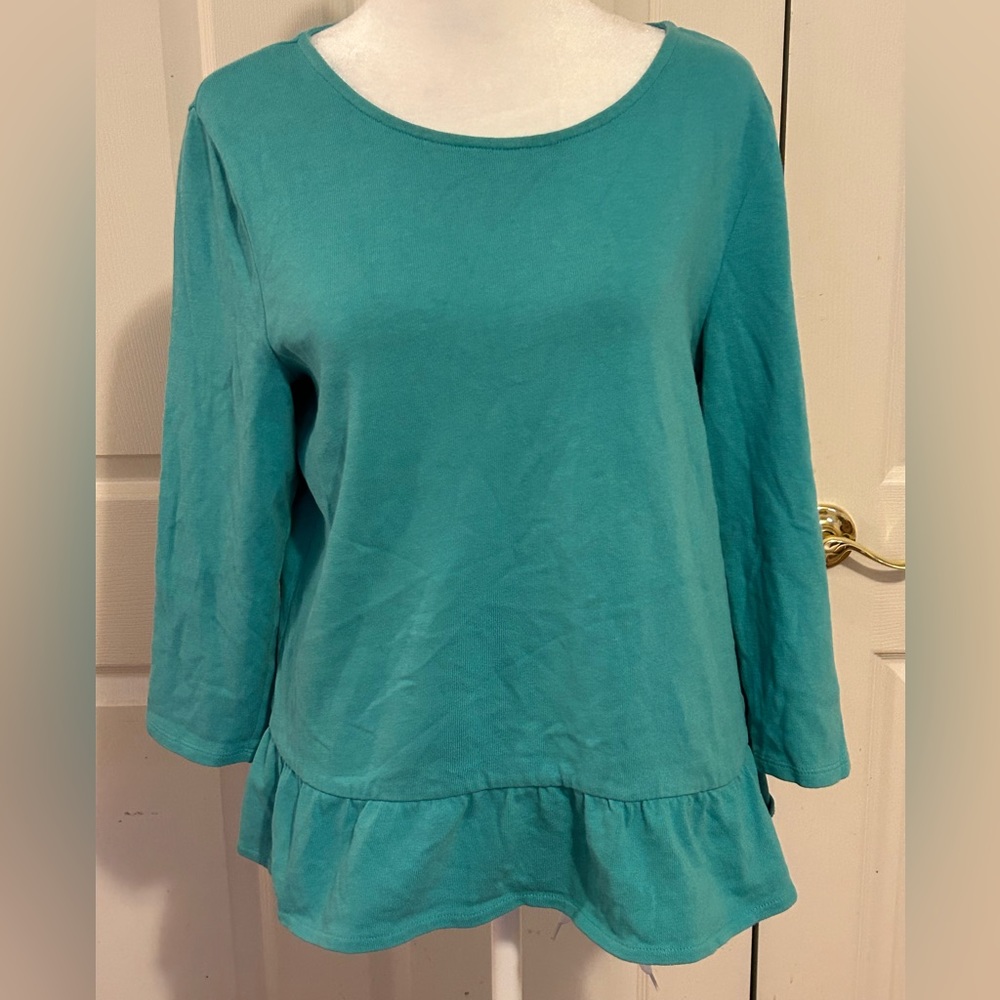 Talbots turquoise tee with peplum, Medium Petite